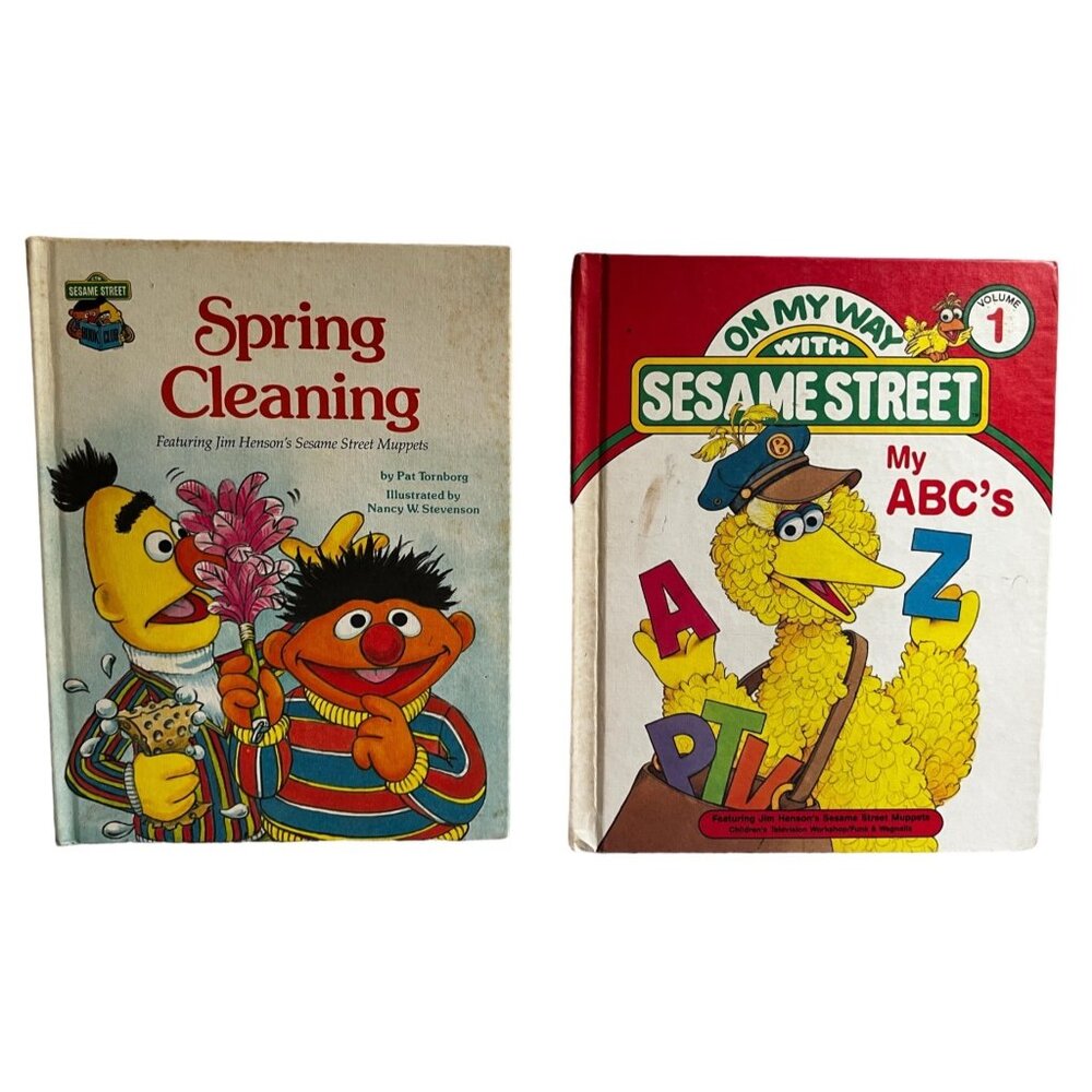 Sesame Street Books Bundle of 2 Vintage  Hardback Spring Cleaning & ABC's